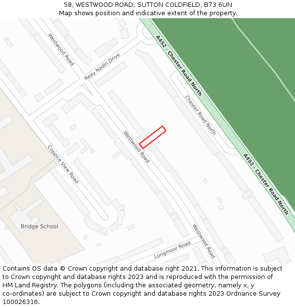 58, WESTWOOD ROAD, SUTTON COLDFIELD, B73 6UN: Location map and indicative extent of plot