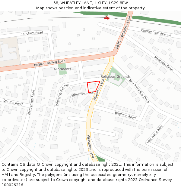 58, WHEATLEY LANE, ILKLEY, LS29 8PW: Location map and indicative extent of plot