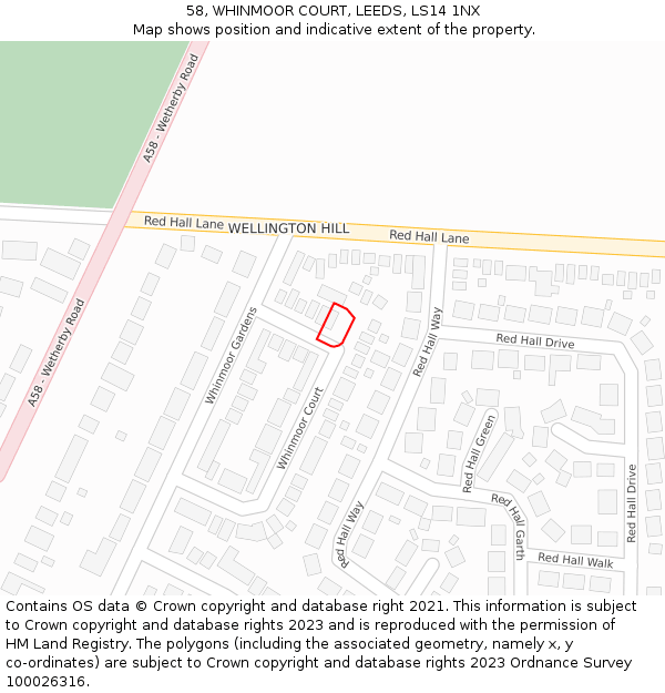 58, WHINMOOR COURT, LEEDS, LS14 1NX: Location map and indicative extent of plot
