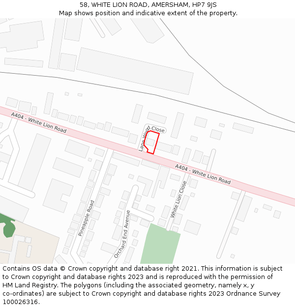 58, WHITE LION ROAD, AMERSHAM, HP7 9JS: Location map and indicative extent of plot