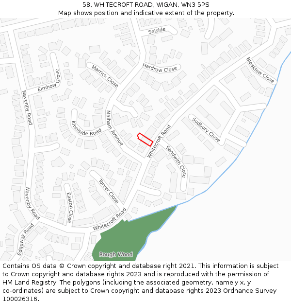 58, WHITECROFT ROAD, WIGAN, WN3 5PS: Location map and indicative extent of plot