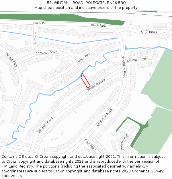 58, WINDMILL ROAD, POLEGATE, BN26 5BQ: Location map and indicative extent of plot