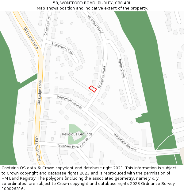 58, WONTFORD ROAD, PURLEY, CR8 4BL: Location map and indicative extent of plot