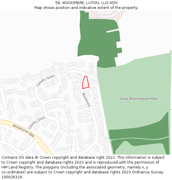 58, WOODMERE, LUTON, LU3 4DN: Location map and indicative extent of plot