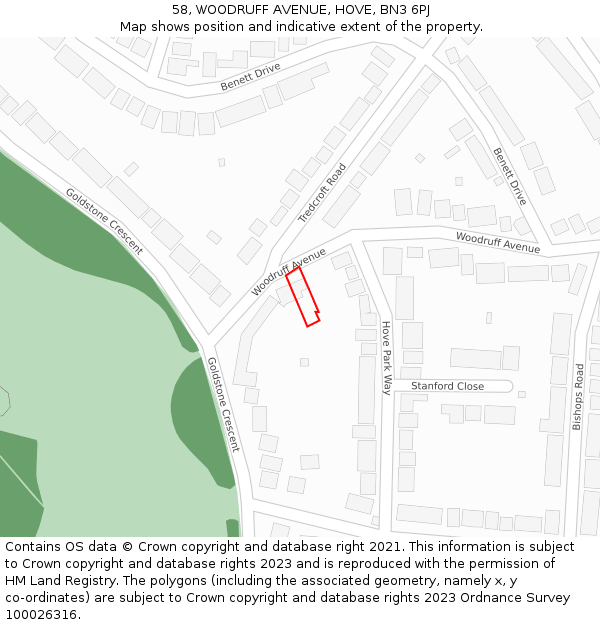58, WOODRUFF AVENUE, HOVE, BN3 6PJ: Location map and indicative extent of plot