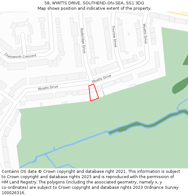 58, WYATTS DRIVE, SOUTHEND-ON-SEA, SS1 3DG: Location map and indicative extent of plot