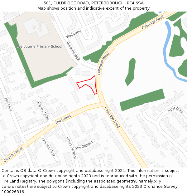 581, FULBRIDGE ROAD, PETERBOROUGH, PE4 6SA: Location map and indicative extent of plot