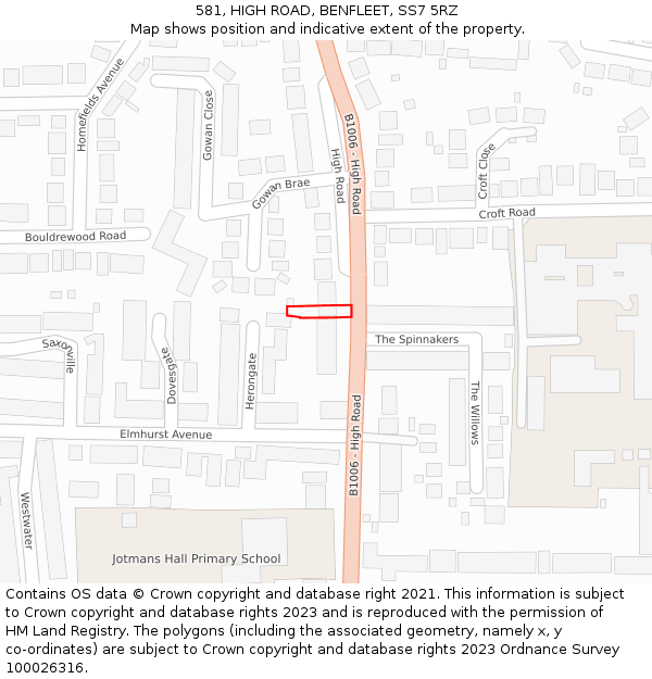 581, HIGH ROAD, BENFLEET, SS7 5RZ: Location map and indicative extent of plot