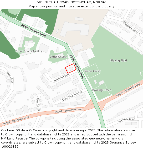 581, NUTHALL ROAD, NOTTINGHAM, NG8 6AF: Location map and indicative extent of plot