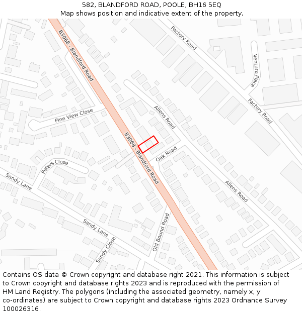 582, BLANDFORD ROAD, POOLE, BH16 5EQ: Location map and indicative extent of plot