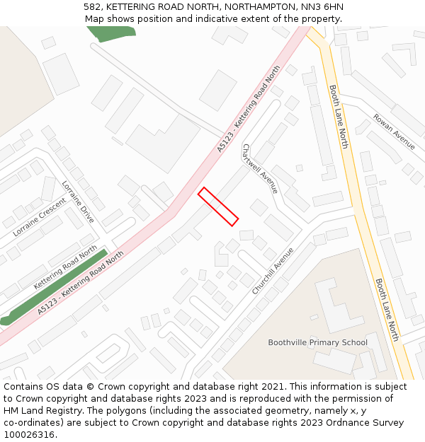 582, KETTERING ROAD NORTH, NORTHAMPTON, NN3 6HN: Location map and indicative extent of plot