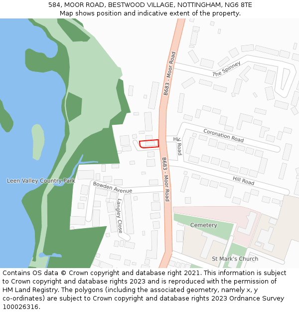 584, MOOR ROAD, BESTWOOD VILLAGE, NOTTINGHAM, NG6 8TE: Location map and indicative extent of plot