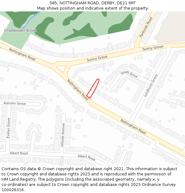 585, NOTTINGHAM ROAD, DERBY, DE21 6RT: Location map and indicative extent of plot