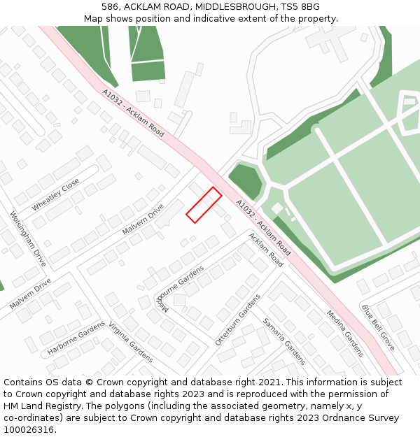 586, ACKLAM ROAD, MIDDLESBROUGH, TS5 8BG: Location map and indicative extent of plot