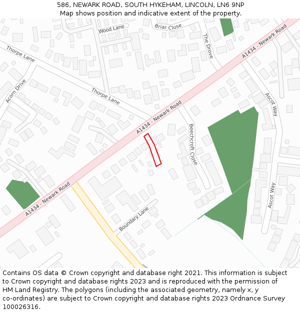 586, NEWARK ROAD, SOUTH HYKEHAM, LINCOLN, LN6 9NP: Location map and indicative extent of plot