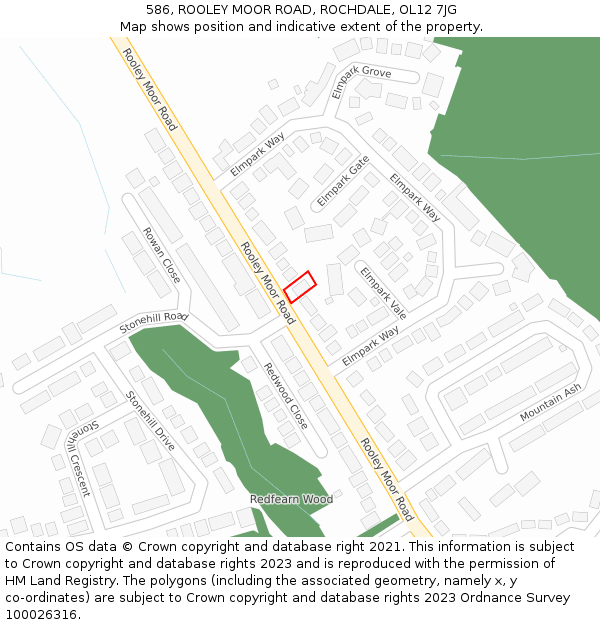 586, ROOLEY MOOR ROAD, ROCHDALE, OL12 7JG: Location map and indicative extent of plot