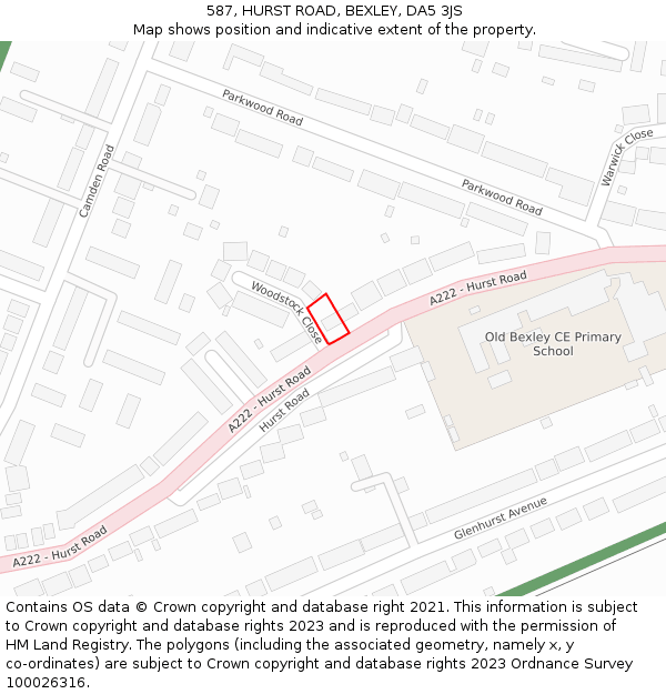 587, HURST ROAD, BEXLEY, DA5 3JS: Location map and indicative extent of plot