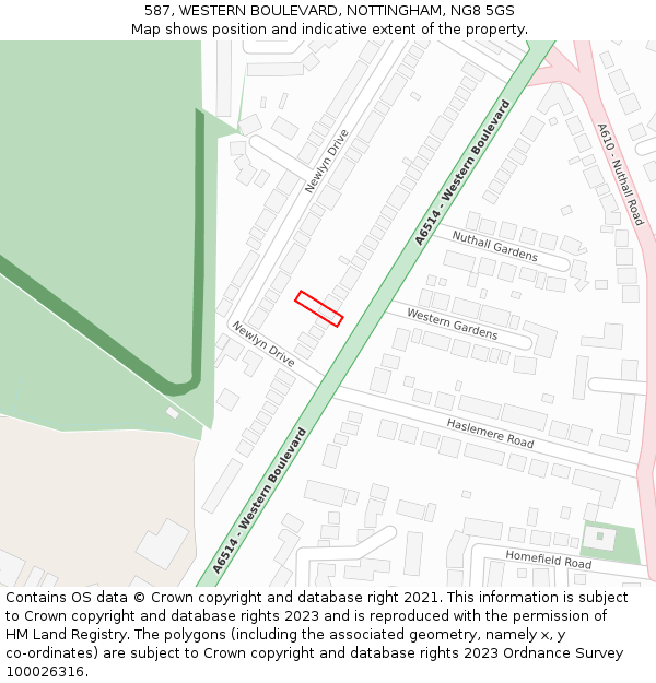 587, WESTERN BOULEVARD, NOTTINGHAM, NG8 5GS: Location map and indicative extent of plot