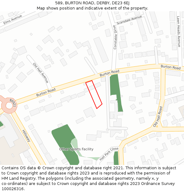 589, BURTON ROAD, DERBY, DE23 6EJ: Location map and indicative extent of plot