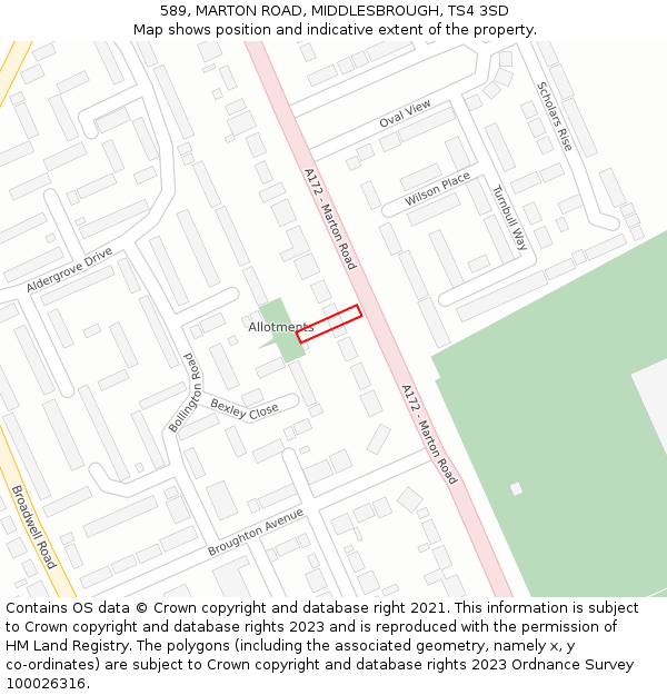 589, MARTON ROAD, MIDDLESBROUGH, TS4 3SD: Location map and indicative extent of plot