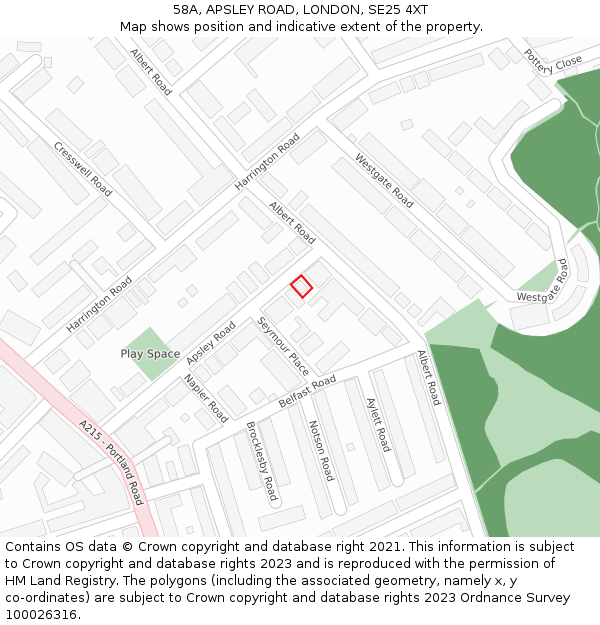 58A, APSLEY ROAD, LONDON, SE25 4XT: Location map and indicative extent of plot