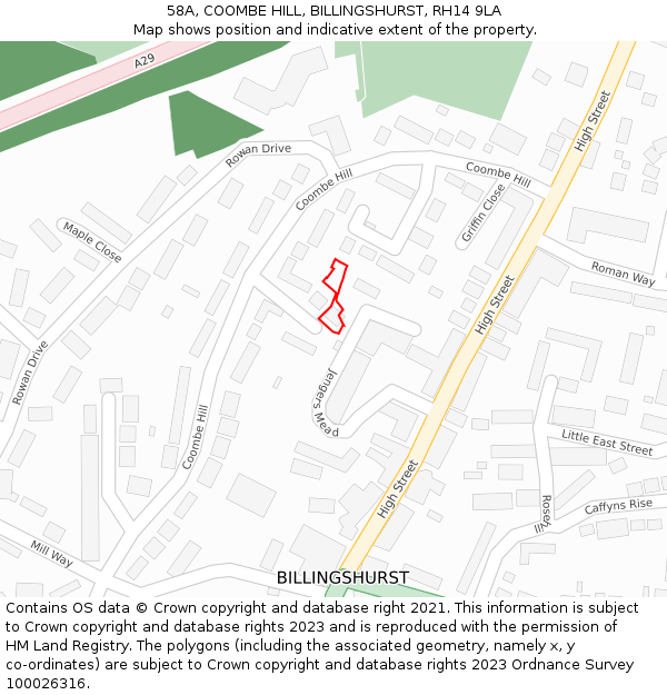 58A, COOMBE HILL, BILLINGSHURST, RH14 9LA: Location map and indicative extent of plot