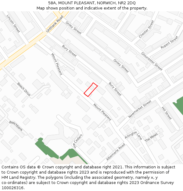 58A, MOUNT PLEASANT, NORWICH, NR2 2DQ: Location map and indicative extent of plot