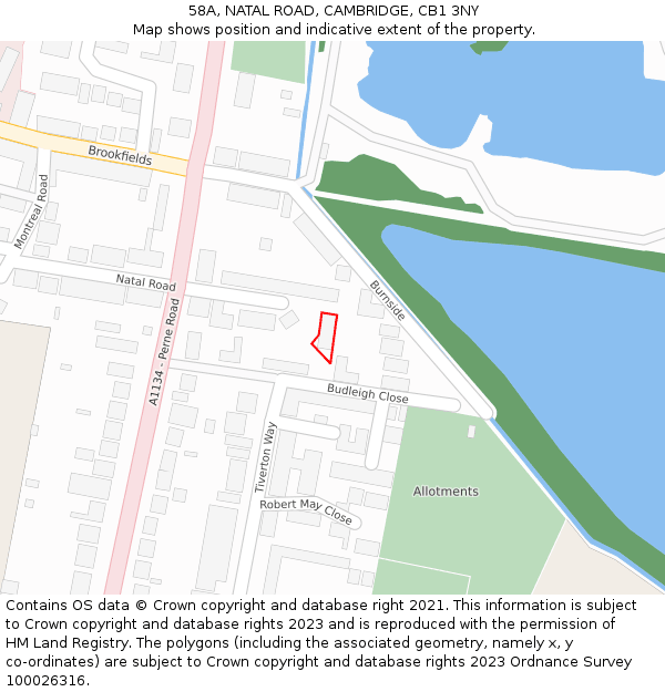 58A, NATAL ROAD, CAMBRIDGE, CB1 3NY: Location map and indicative extent of plot