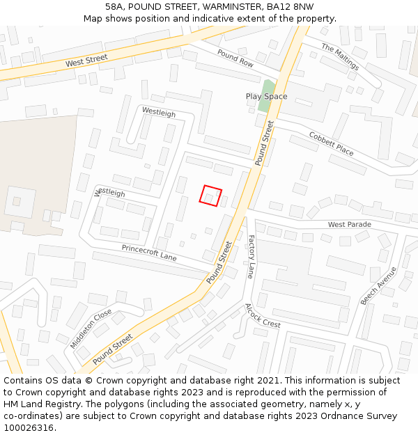 58A, POUND STREET, WARMINSTER, BA12 8NW: Location map and indicative extent of plot