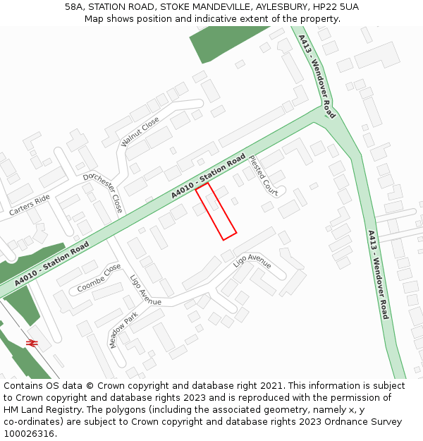 58A, STATION ROAD, STOKE MANDEVILLE, AYLESBURY, HP22 5UA: Location map and indicative extent of plot