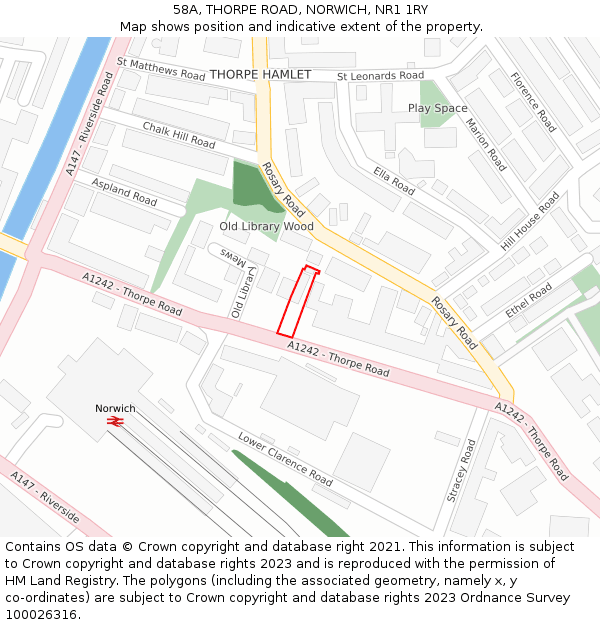 58A, THORPE ROAD, NORWICH, NR1 1RY: Location map and indicative extent of plot