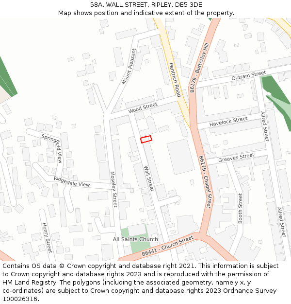 58A, WALL STREET, RIPLEY, DE5 3DE: Location map and indicative extent of plot