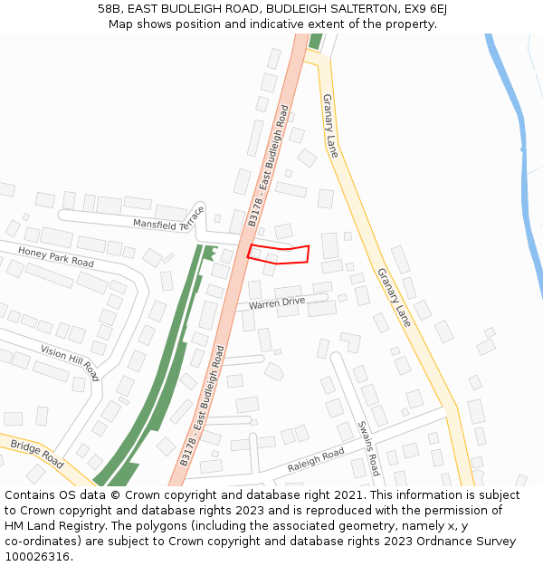 58B, EAST BUDLEIGH ROAD, BUDLEIGH SALTERTON, EX9 6EJ: Location map and indicative extent of plot