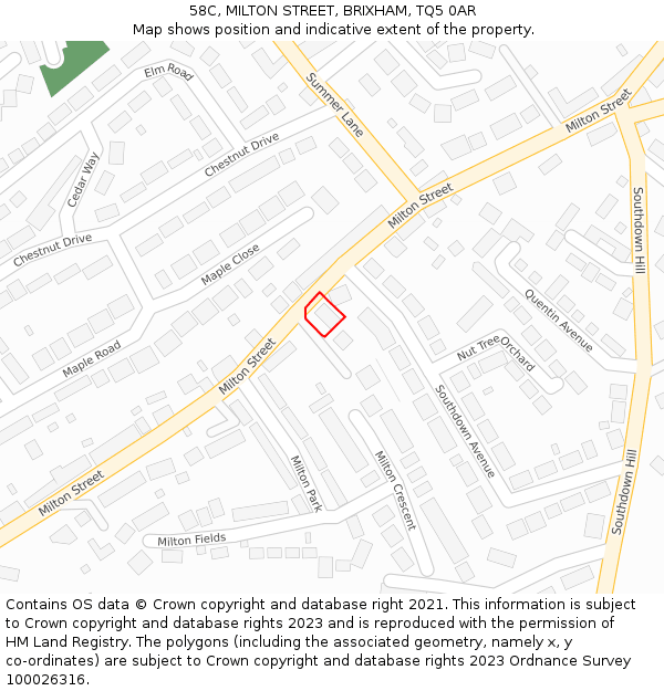 58C, MILTON STREET, BRIXHAM, TQ5 0AR: Location map and indicative extent of plot