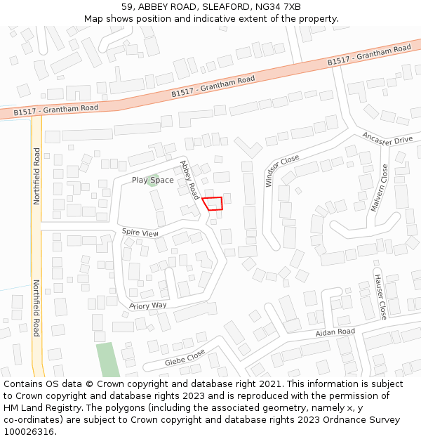 59, ABBEY ROAD, SLEAFORD, NG34 7XB: Location map and indicative extent of plot