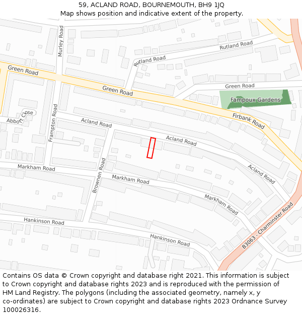 59, ACLAND ROAD, BOURNEMOUTH, BH9 1JQ: Location map and indicative extent of plot