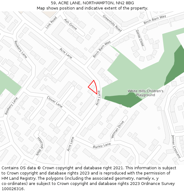 59, ACRE LANE, NORTHAMPTON, NN2 8BG: Location map and indicative extent of plot