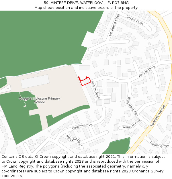 59, AINTREE DRIVE, WATERLOOVILLE, PO7 8NG: Location map and indicative extent of plot