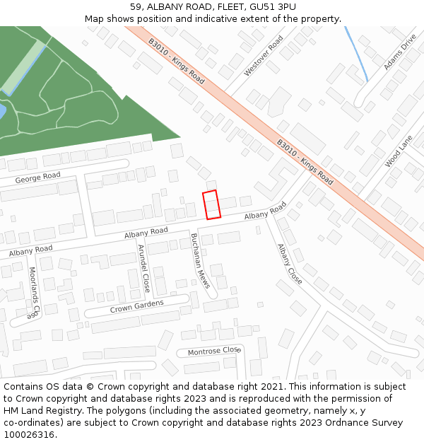 59, ALBANY ROAD, FLEET, GU51 3PU: Location map and indicative extent of plot