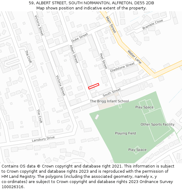 59, ALBERT STREET, SOUTH NORMANTON, ALFRETON, DE55 2DB: Location map and indicative extent of plot