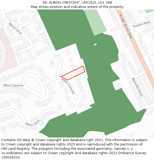 59, ALBION CRESCENT, LINCOLN, LN1 1EB: Location map and indicative extent of plot