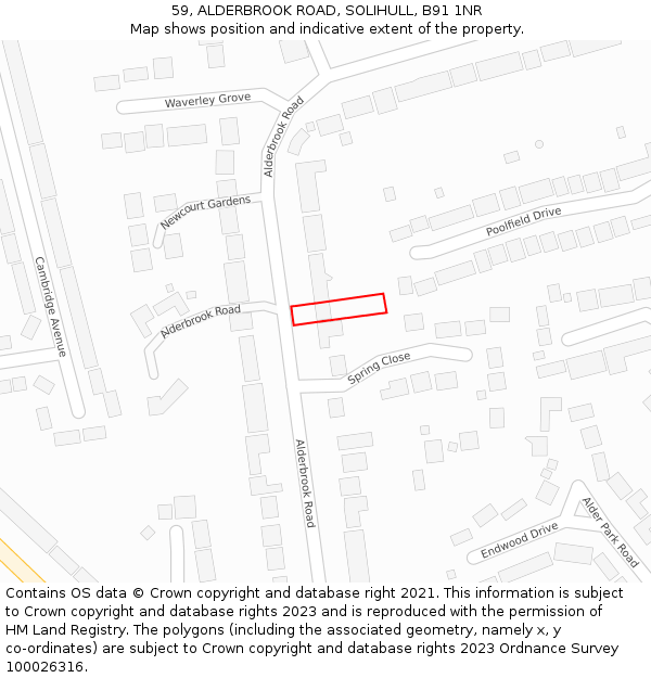 59, ALDERBROOK ROAD, SOLIHULL, B91 1NR: Location map and indicative extent of plot