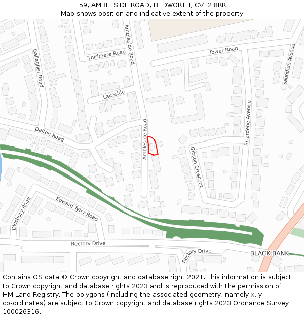 59, AMBLESIDE ROAD, BEDWORTH, CV12 8RR: Location map and indicative extent of plot