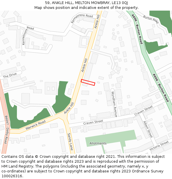 59, ANKLE HILL, MELTON MOWBRAY, LE13 0QJ: Location map and indicative extent of plot