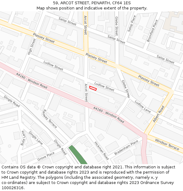 59, ARCOT STREET, PENARTH, CF64 1ES: Location map and indicative extent of plot