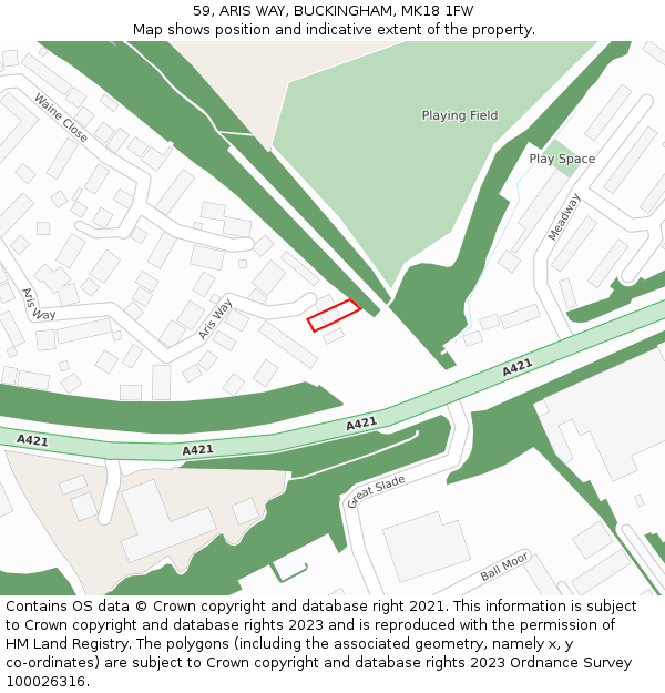 59, ARIS WAY, BUCKINGHAM, MK18 1FW: Location map and indicative extent of plot