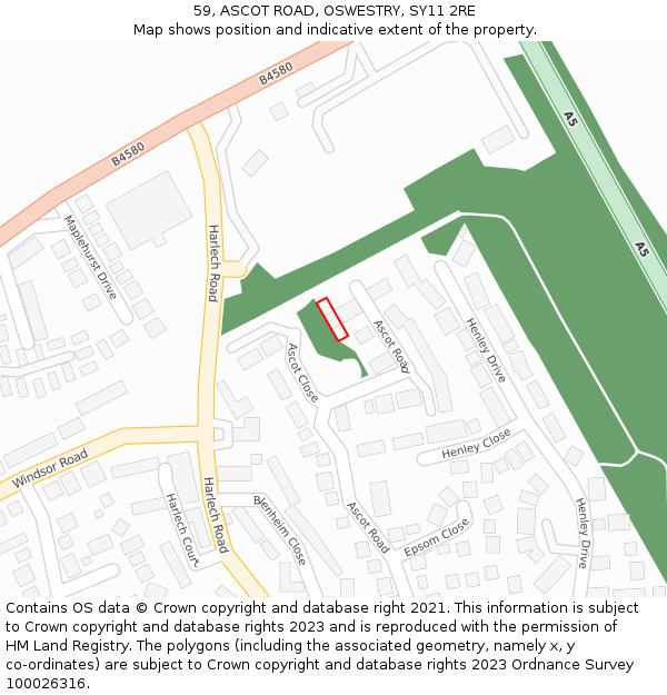 59, ASCOT ROAD, OSWESTRY, SY11 2RE: Location map and indicative extent of plot