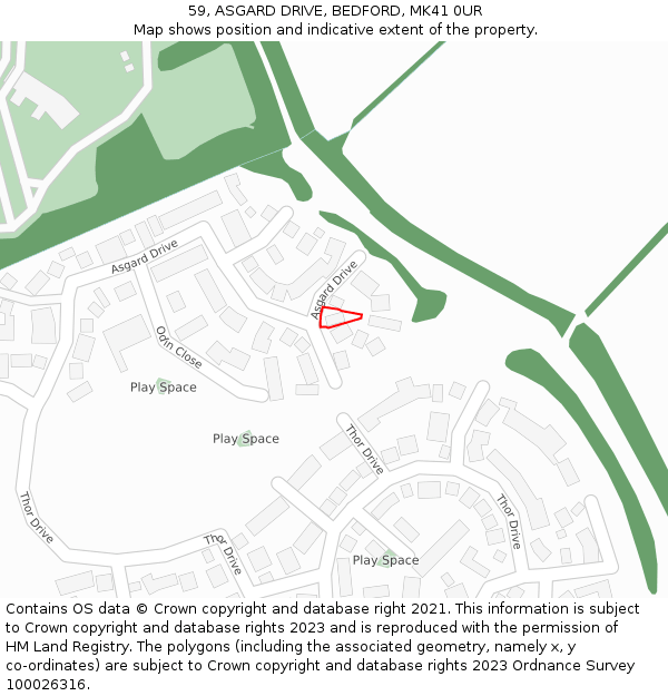 59, ASGARD DRIVE, BEDFORD, MK41 0UR: Location map and indicative extent of plot