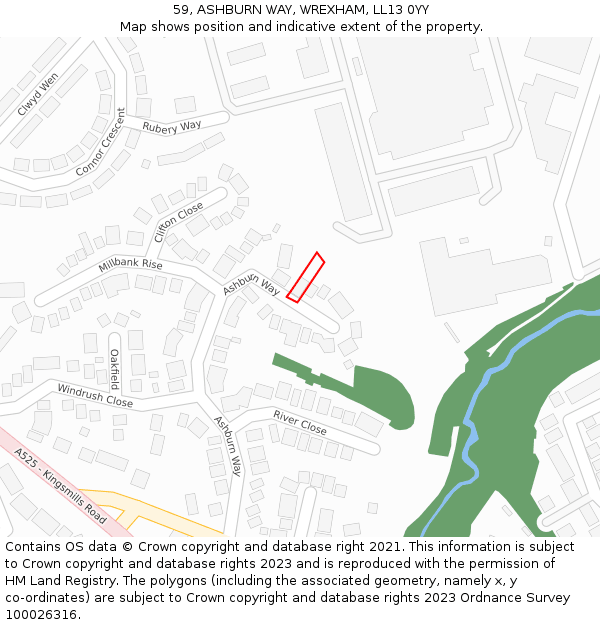 59, ASHBURN WAY, WREXHAM, LL13 0YY: Location map and indicative extent of plot