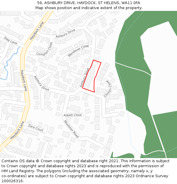 59, ASHBURY DRIVE, HAYDOCK, ST HELENS, WA11 0FA: Location map and indicative extent of plot